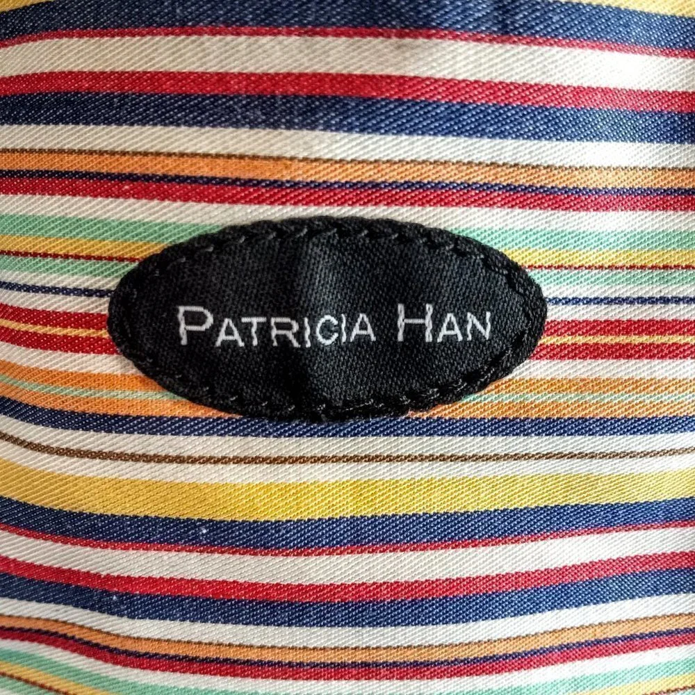 Patricia Han Navy Blue Canvas Striped Tote Bag